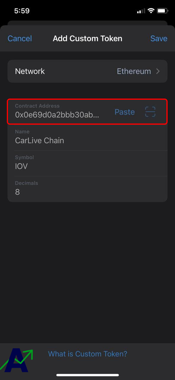 How to Withdraw IOV Token from Trust Wallet - paste smart contract