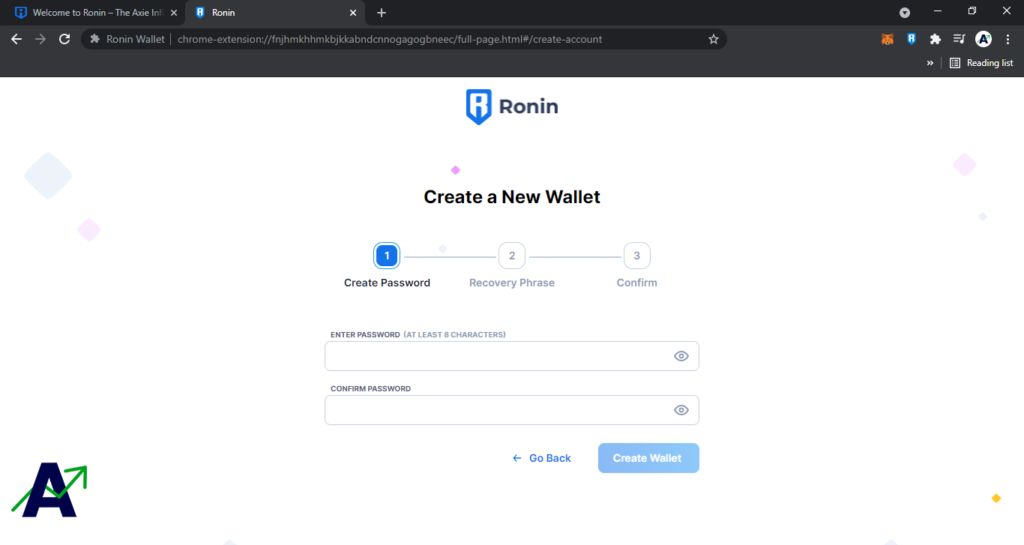 install ronin wallet - make password